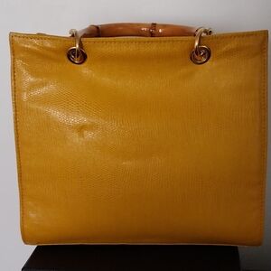 Yellow Faux Leather Handbag with Bamboo Handles